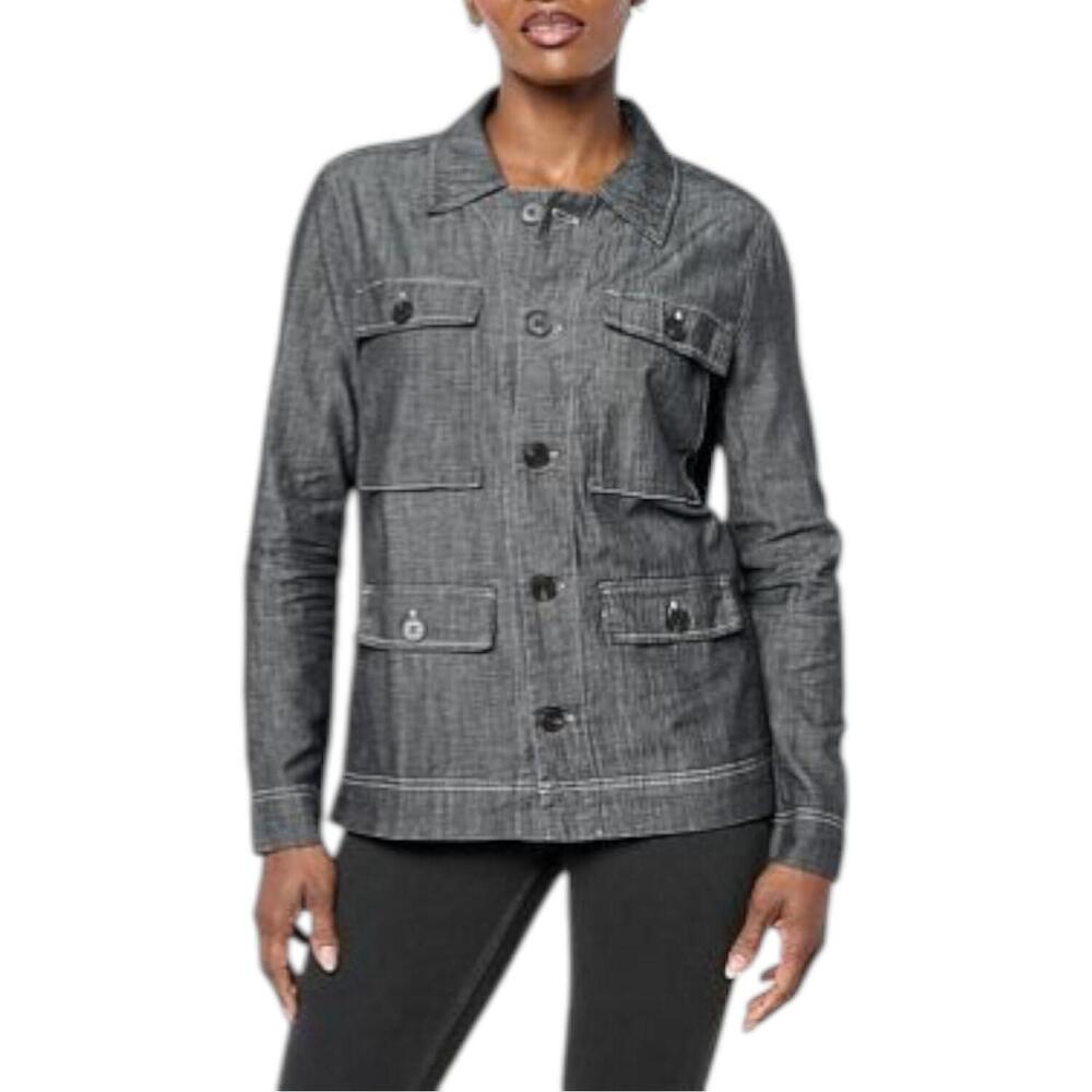 HUE Women's Utility Pocket Button-Front Denim Shirt Black